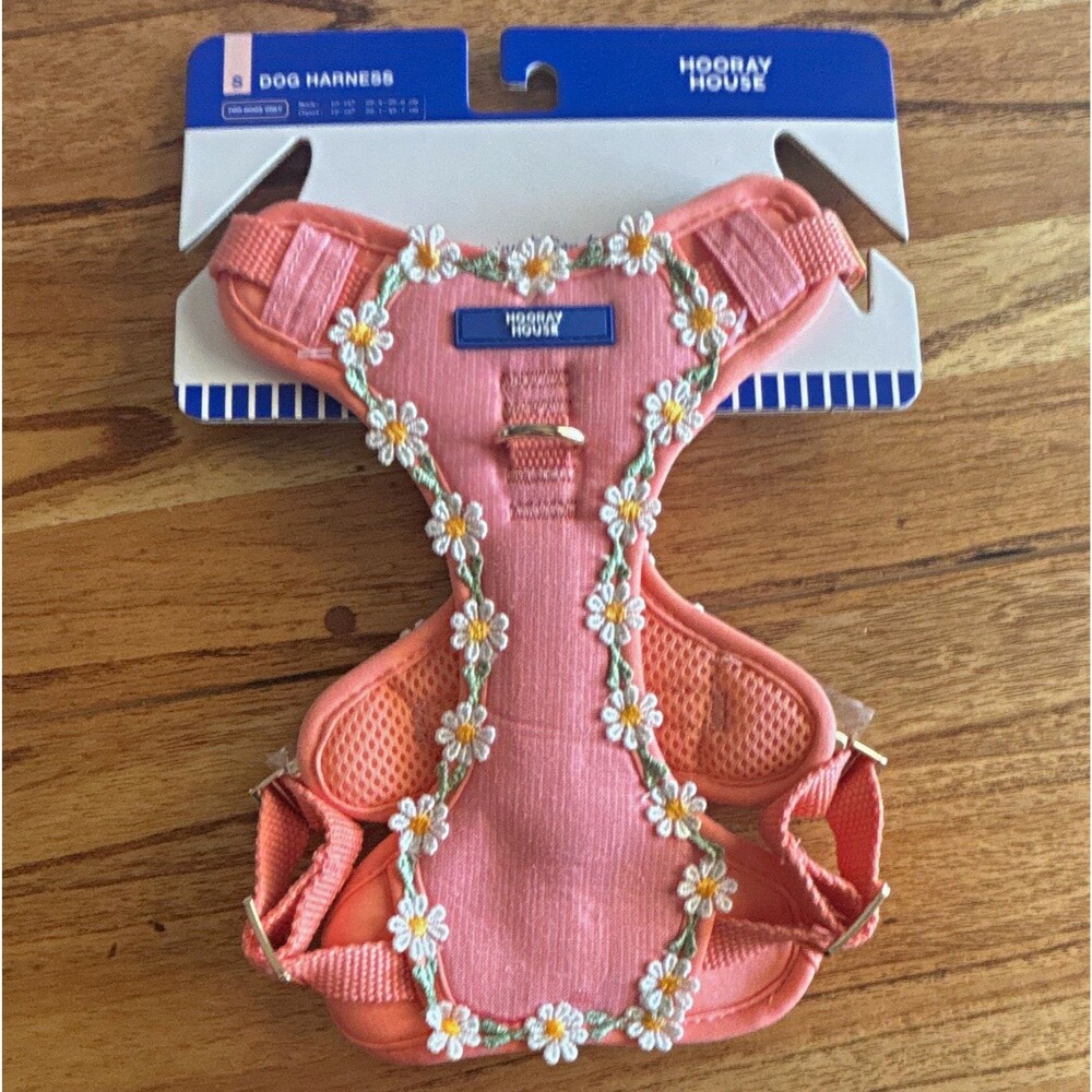 Hooray House Size S Soft Vest Mesh Dog Harness Pink Floral Daisy Trim Adjustable